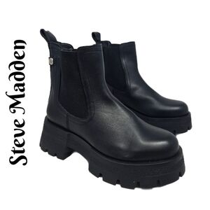 Steve Madden Womens Malcolm Platform Ankle Boots Sz 7.5M Black Chelsea Pull On